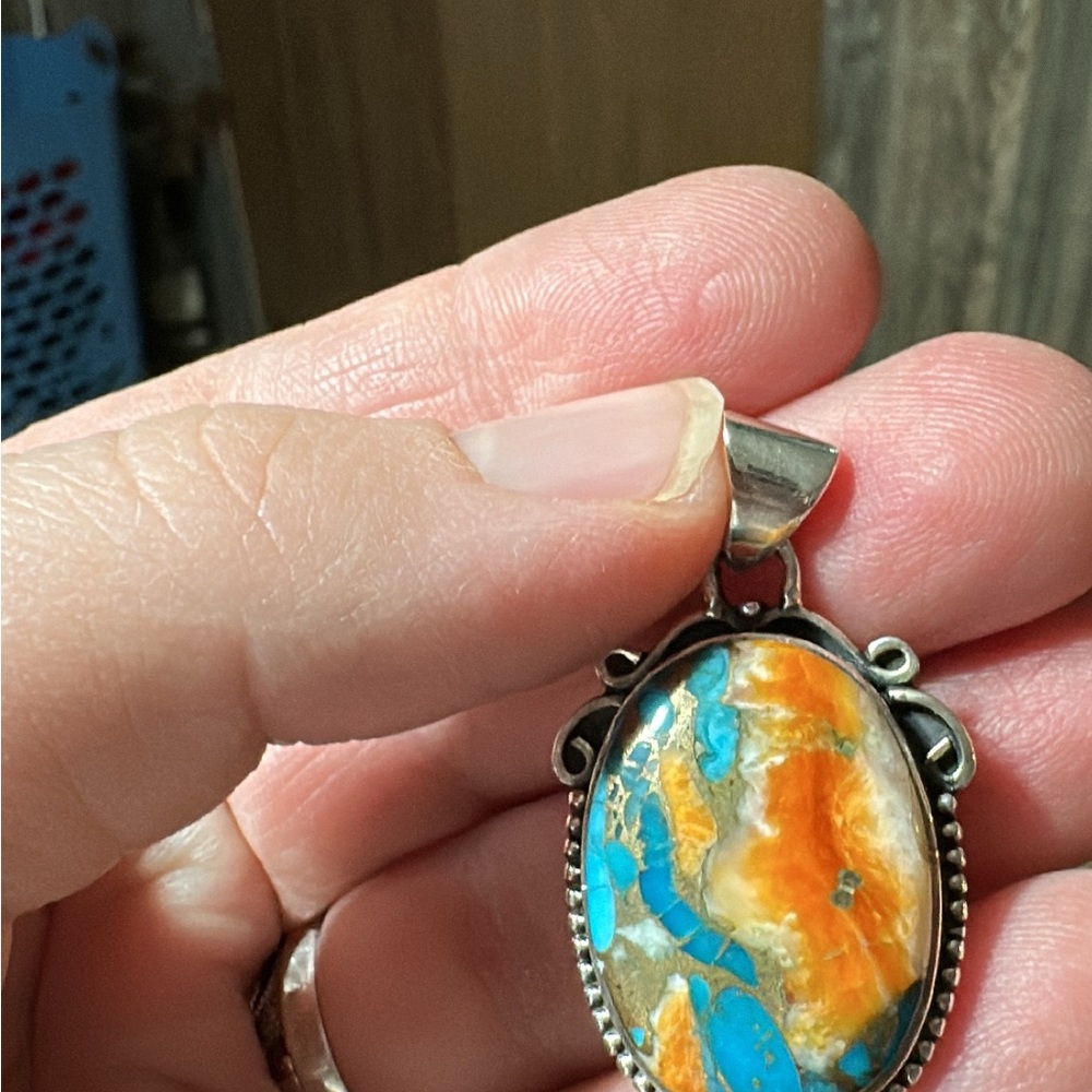 Turquoise & Orange Stone Pendant Necklace - Women Jewelry
